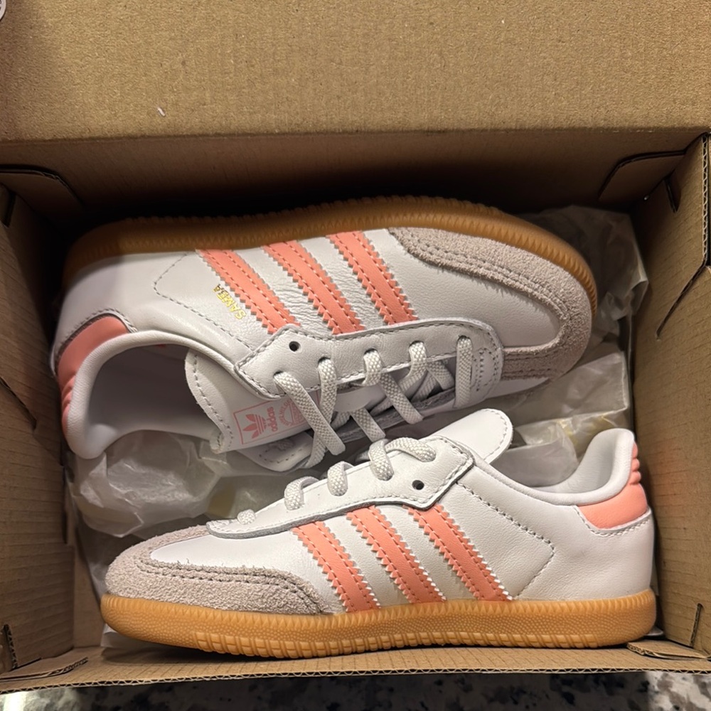 Adidas Samba White and Coral Sneakers